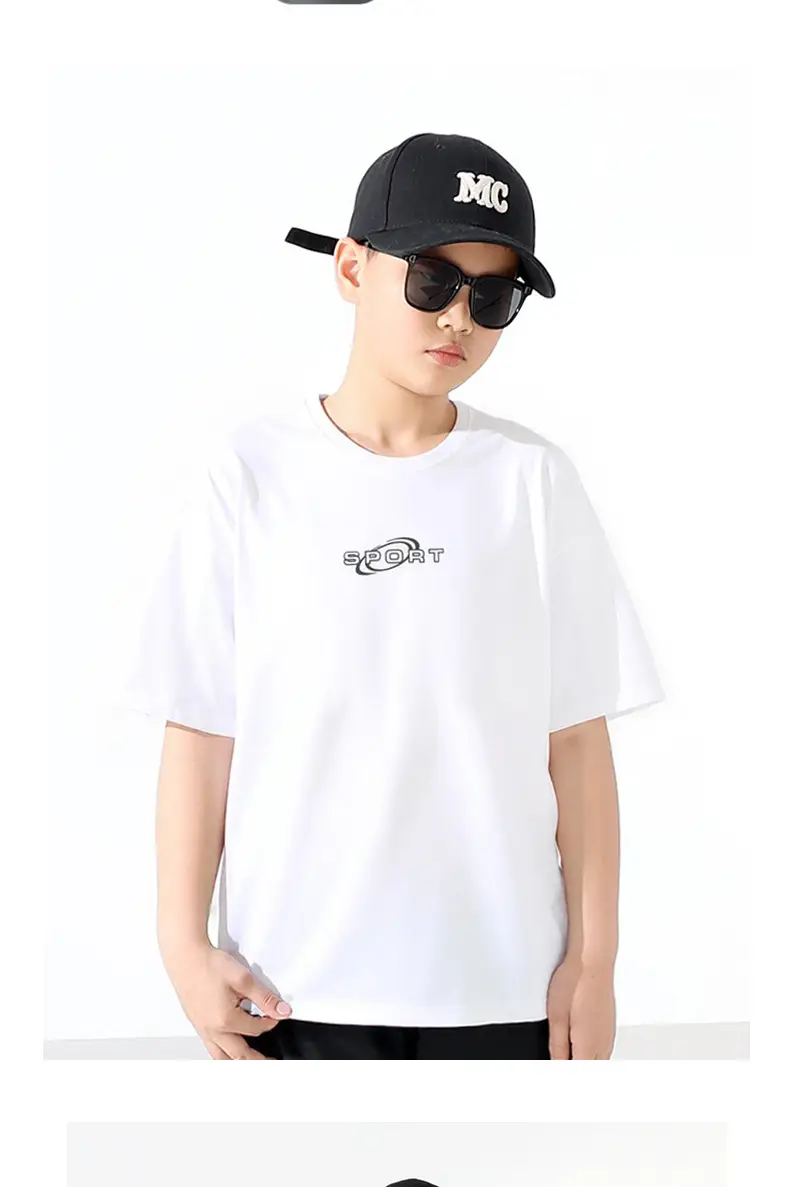 Children's White Graphic T-Shirt with Cap & Shorts Set — feature 10