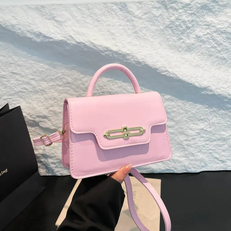 Pink PU Shoulder Bag with Lock Closure for Women
