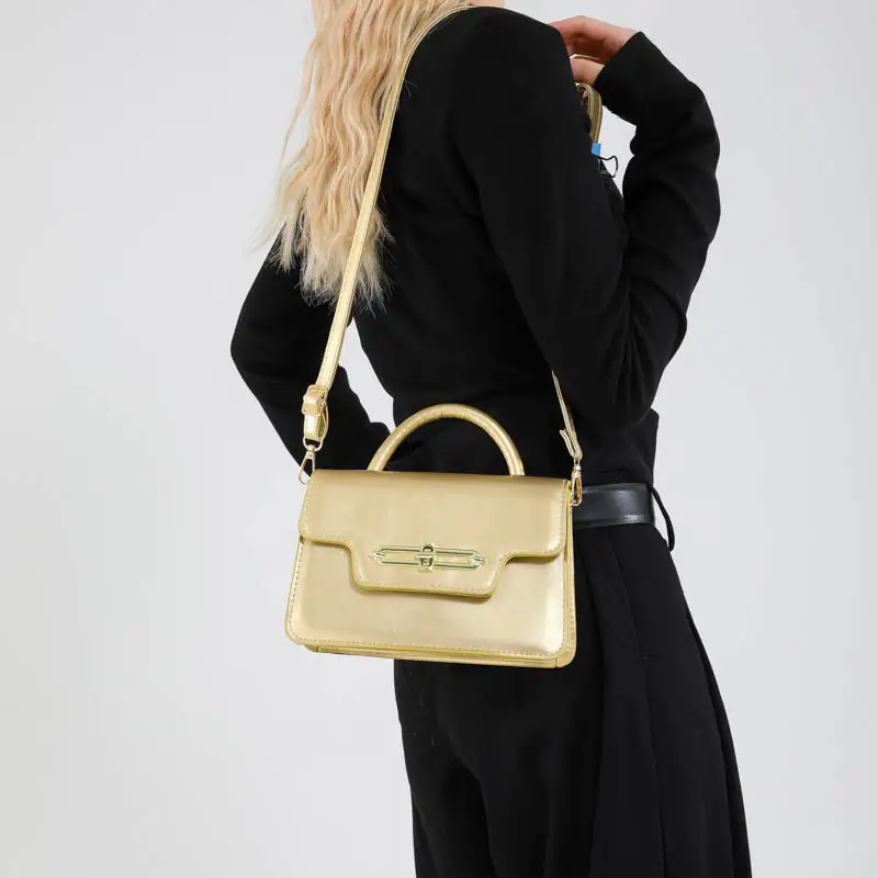 Pink PU Shoulder Bag with Lock Closure for Women