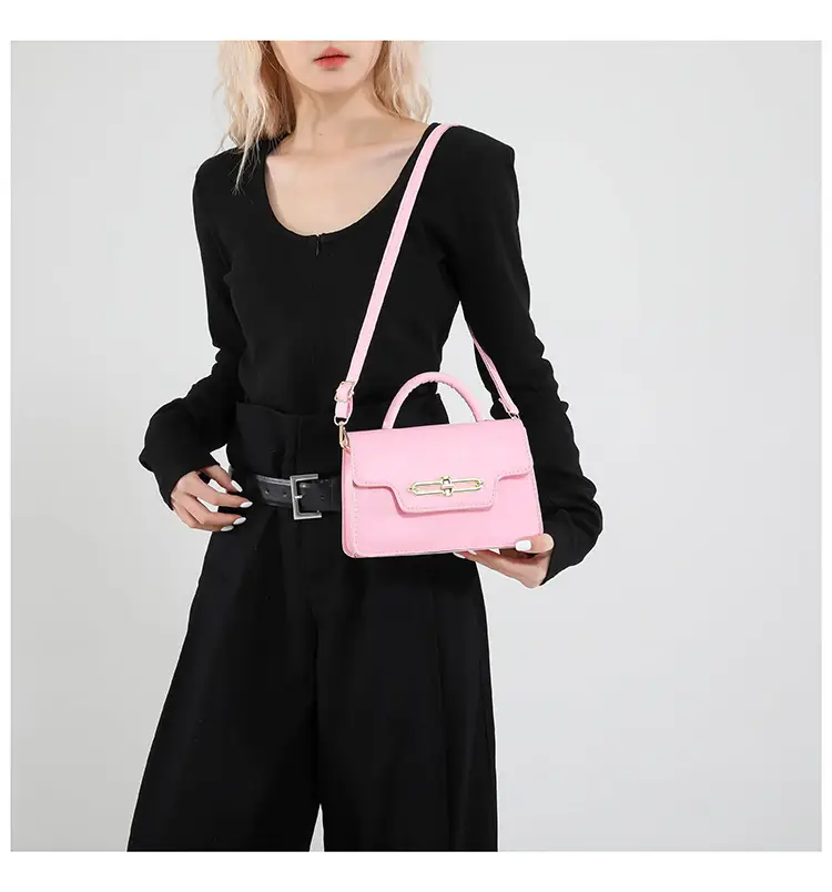 Pink PU Shoulder Bag with Lock Closure for Women — feature 24