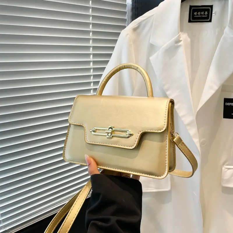 Pink PU Shoulder Bag with Lock Closure for Women