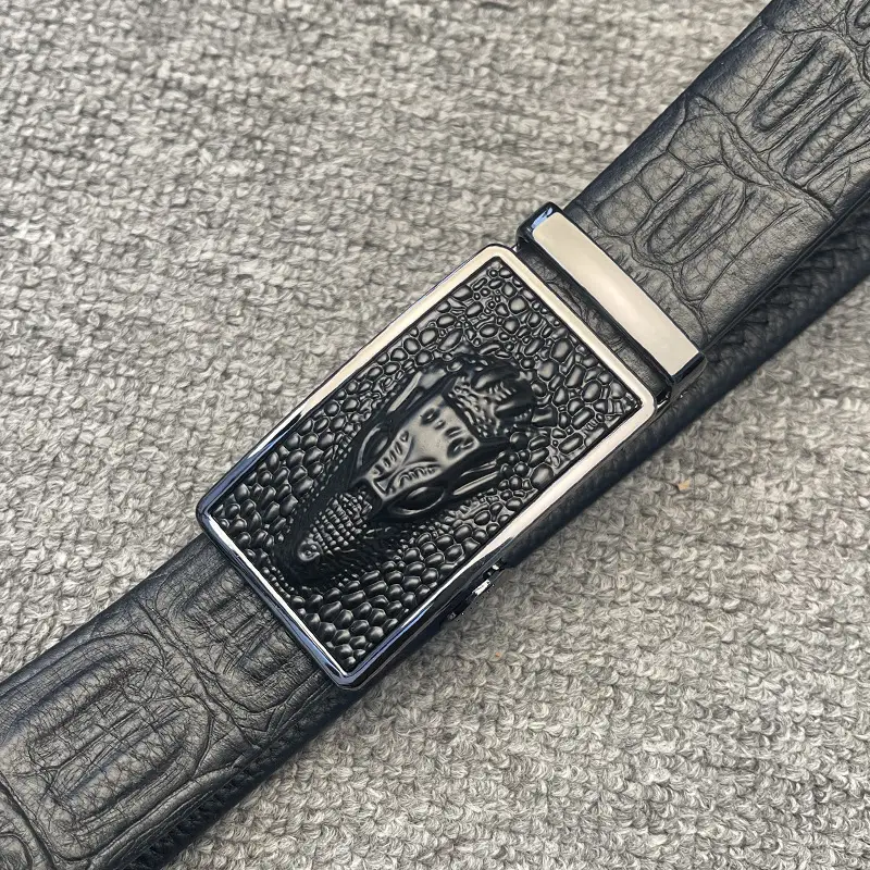 Men's Genuine Leather Croc Head Buckle Belt — feature 1