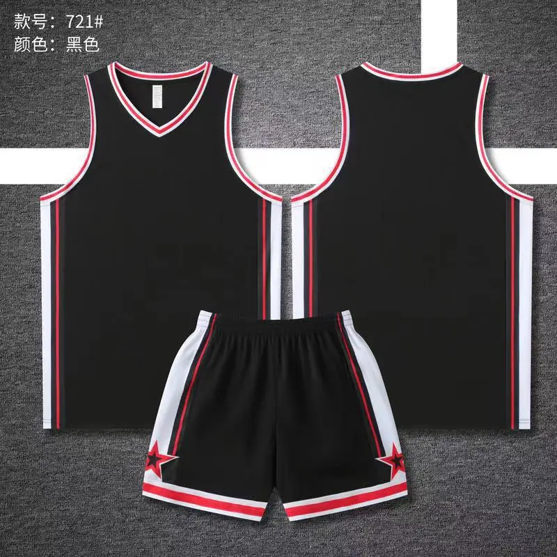 Men Basketball Suit Black 24 Size V-Neck Shorts Set