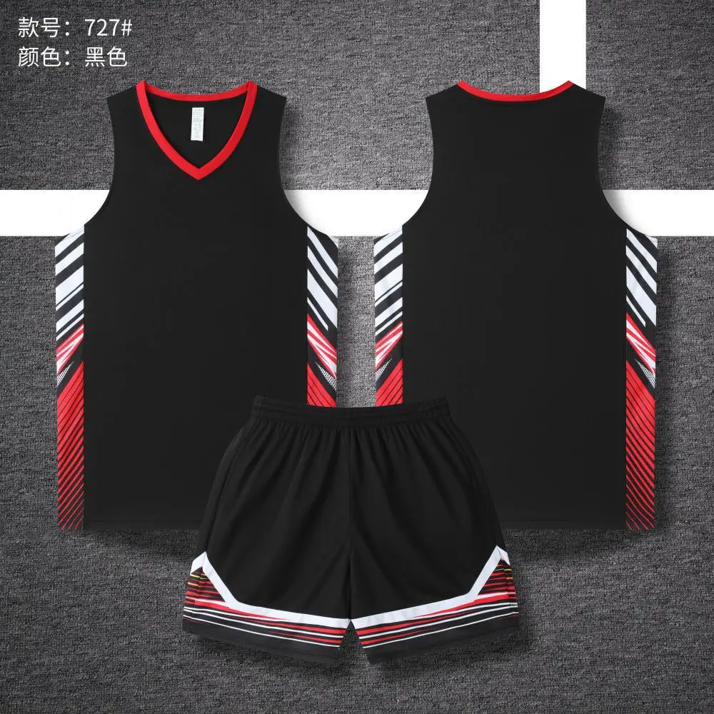Men Basketball Suit Black 24 Size V-Neck Shorts Set