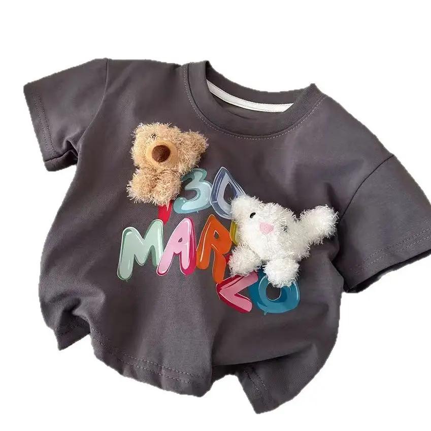 New Baby Boys Cotton Cartoon T-Shirt Grey Three-Dimensional - Image 7