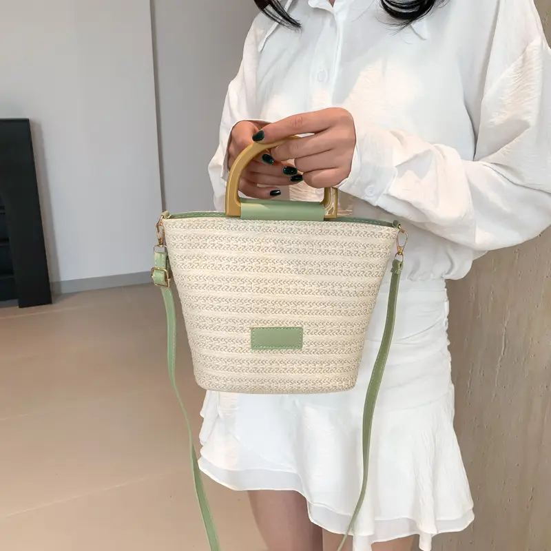 Women Straw Woven Bucket Bag Niche Texture Summer Casual - Image 5