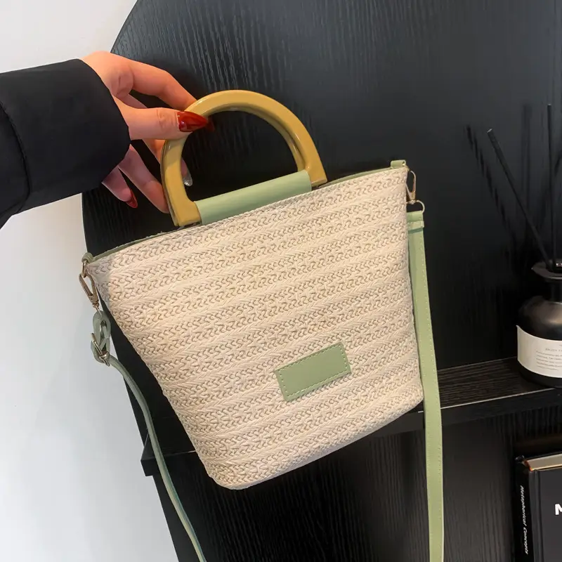 Women Straw Woven Bucket Bag Niche Texture Summer Casual - Image 7