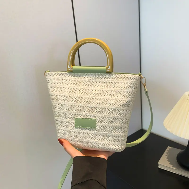 Women Straw Woven Bucket Bag Niche Texture Summer Casual - Image 8