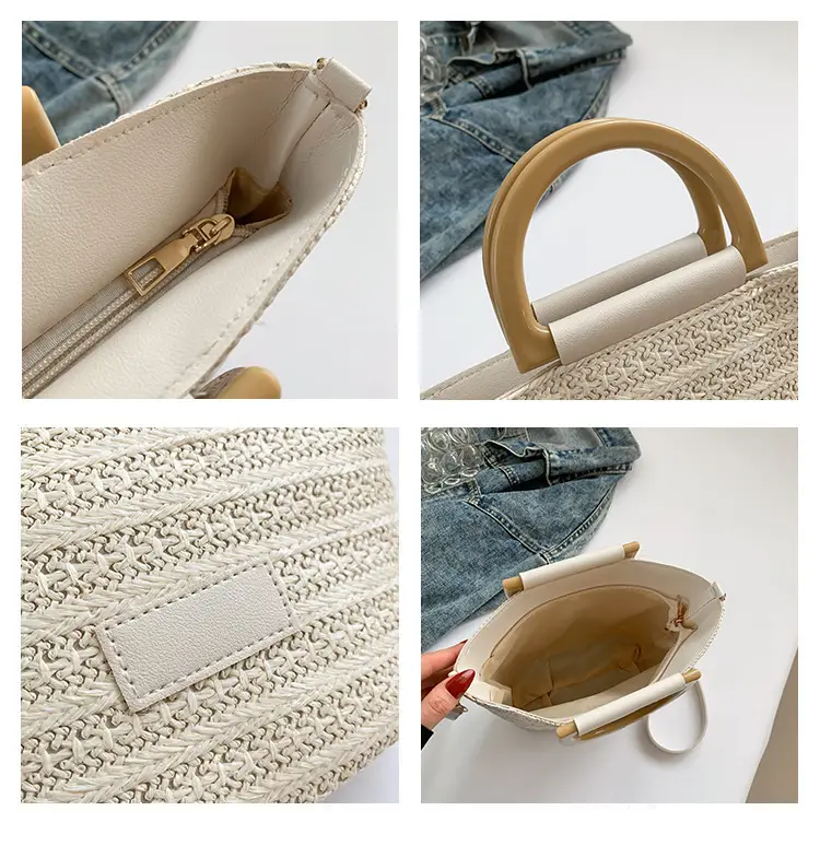 Women Straw Woven Bucket Bag Niche Texture Summer Casual — feature 10