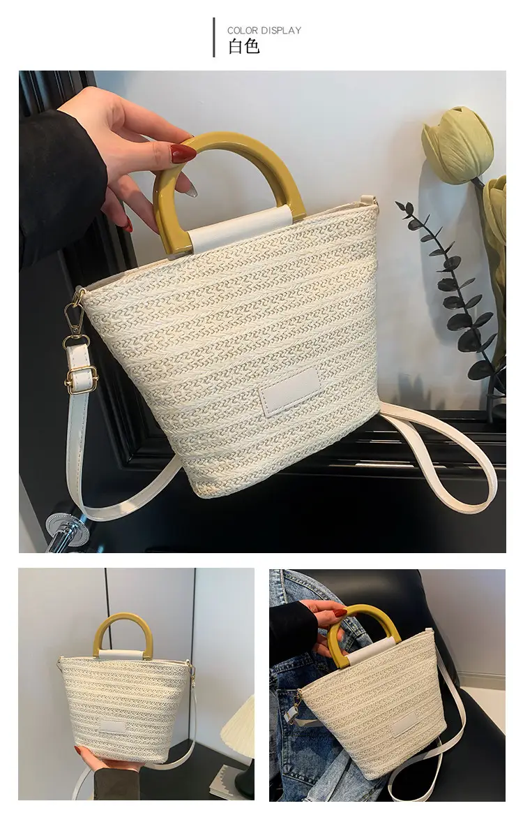 Women Straw Woven Bucket Bag Niche Texture Summer Casual — feature 15