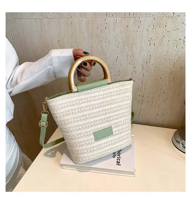 Women Straw Woven Bucket Bag Niche Texture Summer Casual — feature 27
