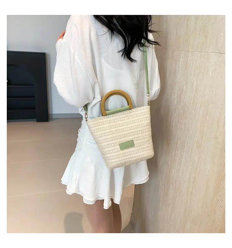 Women Straw Woven Bucket Bag Niche Texture Summer Casual — feature 29