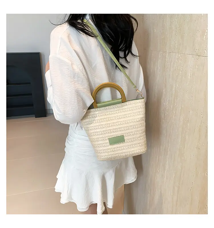 Women Straw Woven Bucket Bag Niche Texture Summer Casual — feature 31