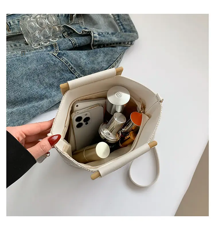 Women Straw Woven Bucket Bag Niche Texture Summer Casual — feature 33