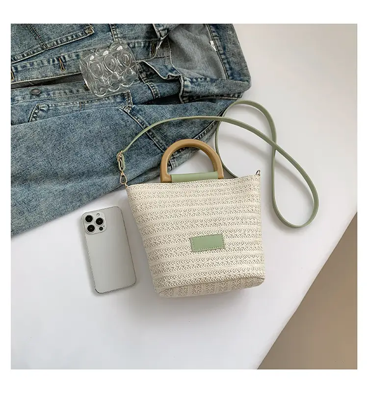 Women Straw Woven Bucket Bag Niche Texture Summer Casual — feature 35