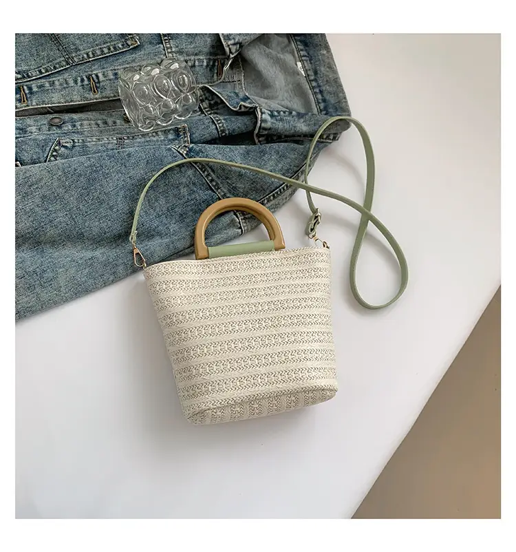 Women Straw Woven Bucket Bag Niche Texture Summer Casual — feature 36