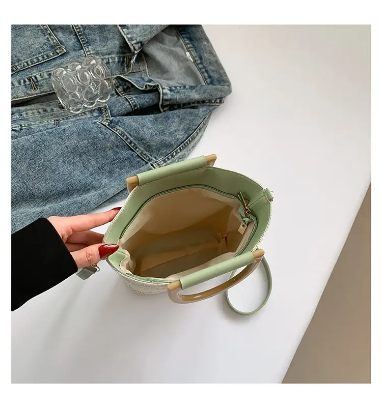 Women Straw Woven Bucket Bag Niche Texture Summer Casual — feature 37