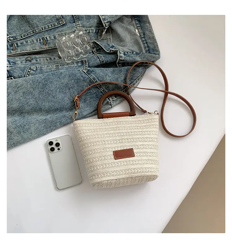 Women Straw Woven Bucket Bag Niche Texture Summer Casual — feature 39
