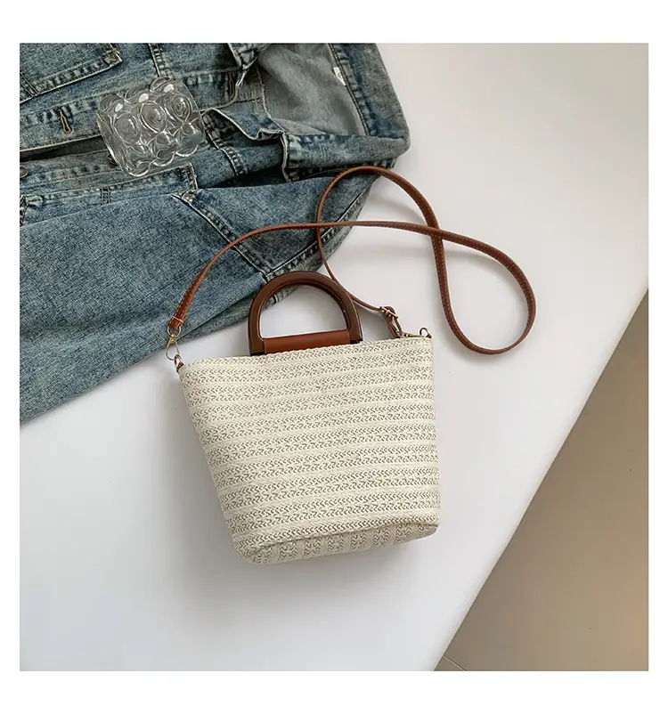 Women Straw Woven Bucket Bag Niche Texture Summer Casual — feature 40