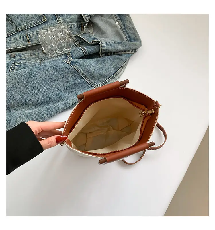 Women Straw Woven Bucket Bag Niche Texture Summer Casual — feature 41