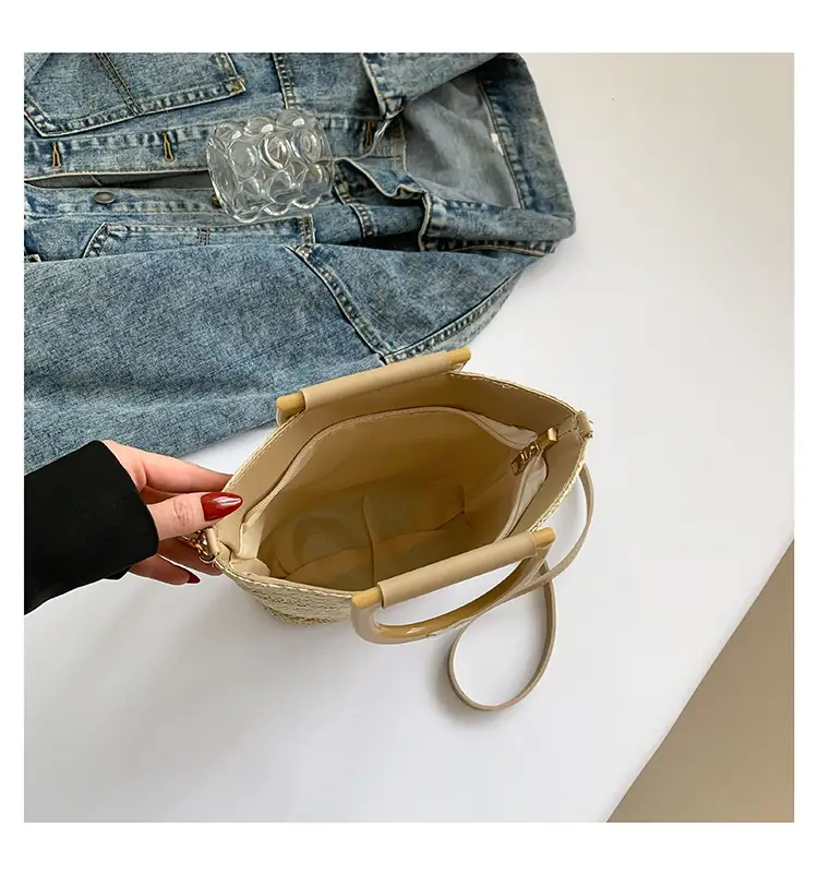 Women Straw Woven Bucket Bag Niche Texture Summer Casual — feature 45