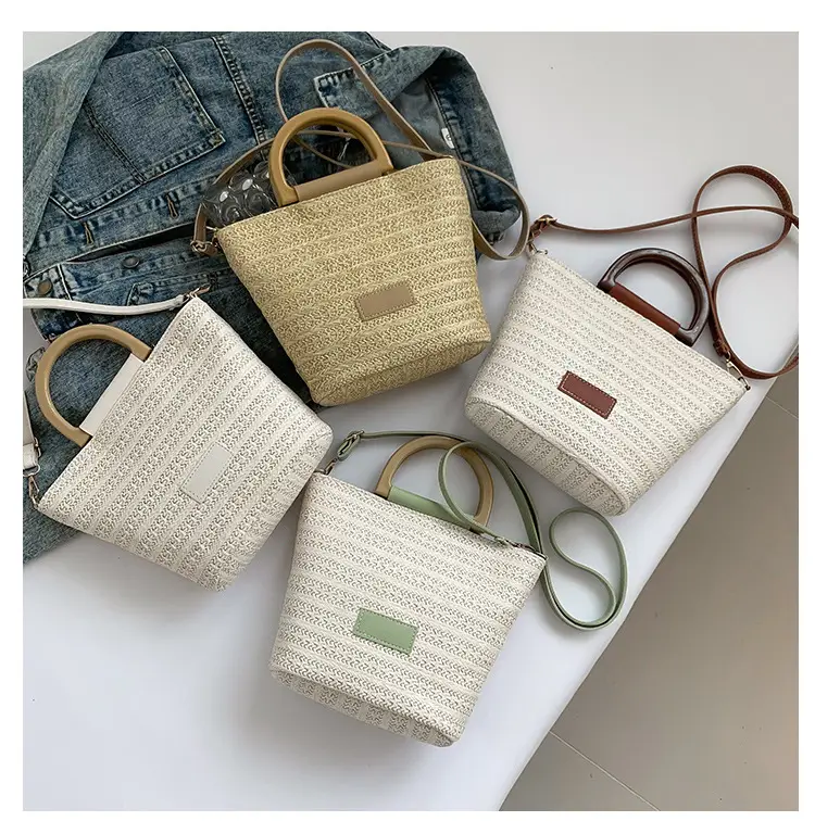 Women Straw Woven Bucket Bag Niche Texture Summer Casual — feature 8
