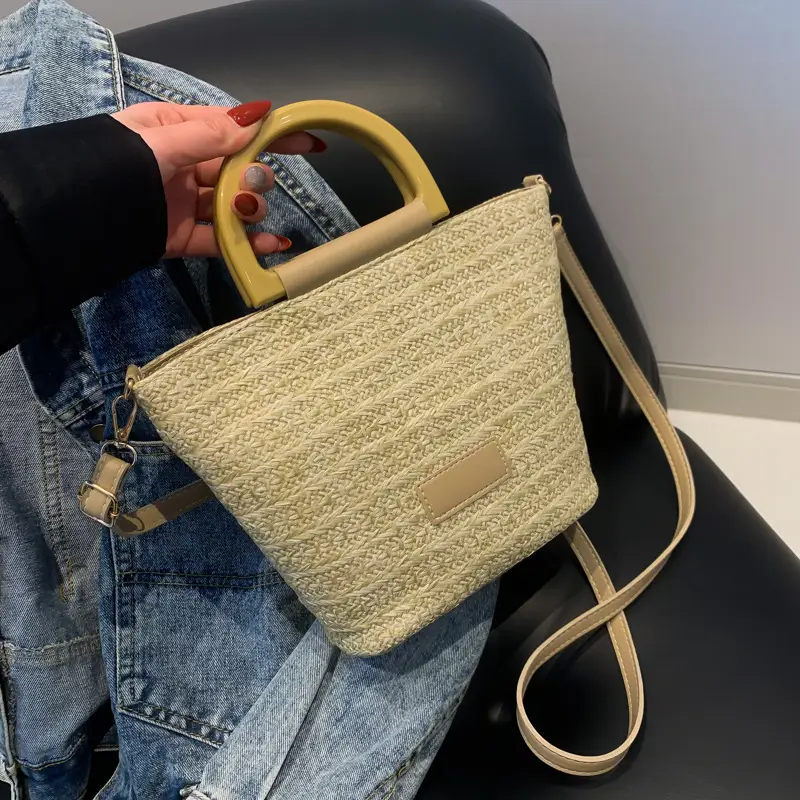 Women Straw Woven Bucket Bag Niche Texture Summer Casual - Image 3