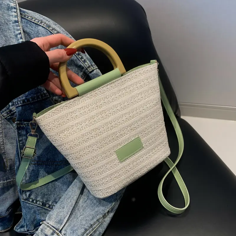 Women Straw Woven Bucket Bag Niche Texture Summer Casual - Image 4