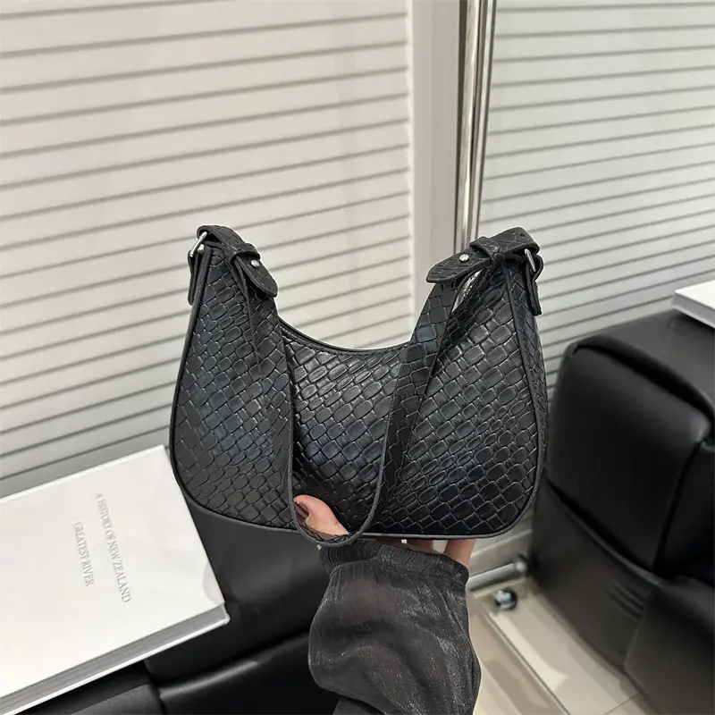 Black Woven Underarm Bag for Women Spring 2025 - Image 6