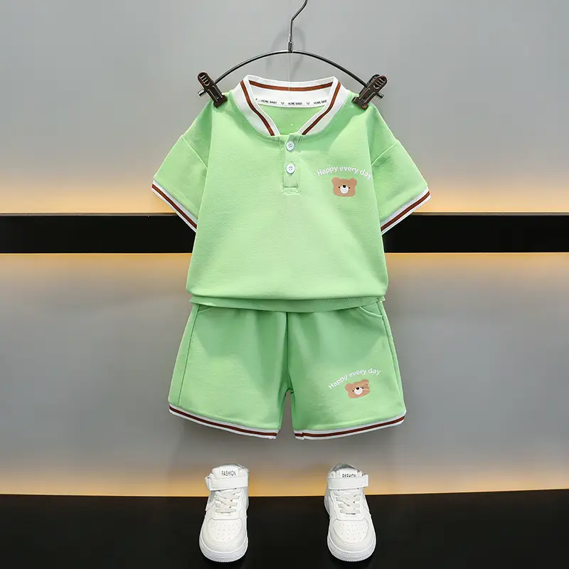 Boys Grey Polo Shirt & Shorts Set Summer Kids