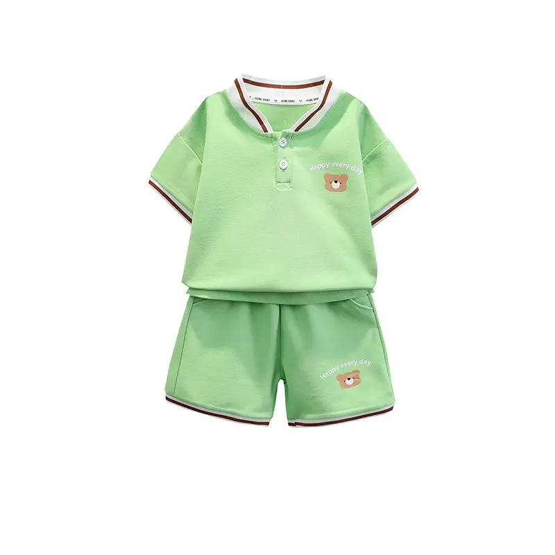 Boys Grey Polo Shirt & Shorts Set Summer Kids