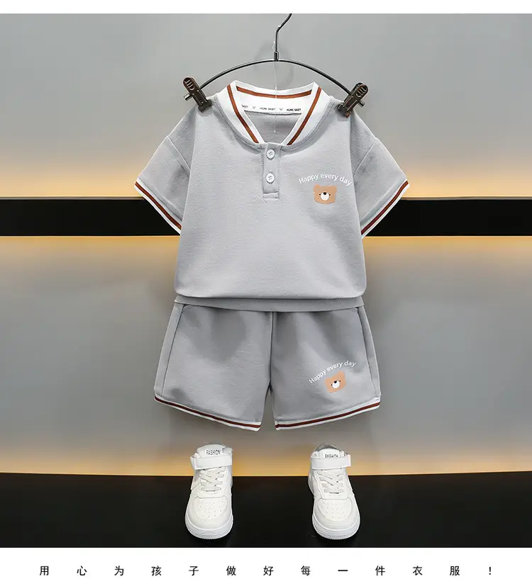 Boys Grey Polo Shirt & Shorts Set Summer Kids — feature 11