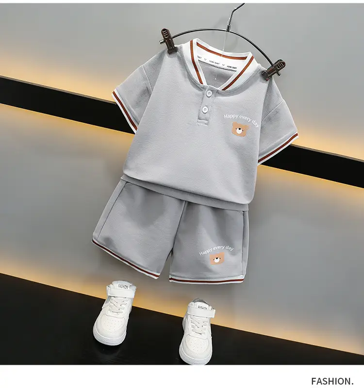 Boys Grey Polo Shirt & Shorts Set Summer Kids — feature 12