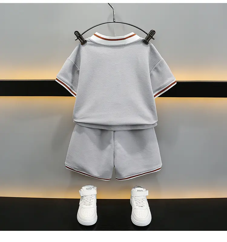 Boys Grey Polo Shirt & Shorts Set Summer Kids — feature 13