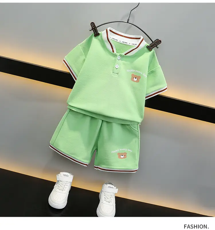 Boys Grey Polo Shirt & Shorts Set Summer Kids — feature 8