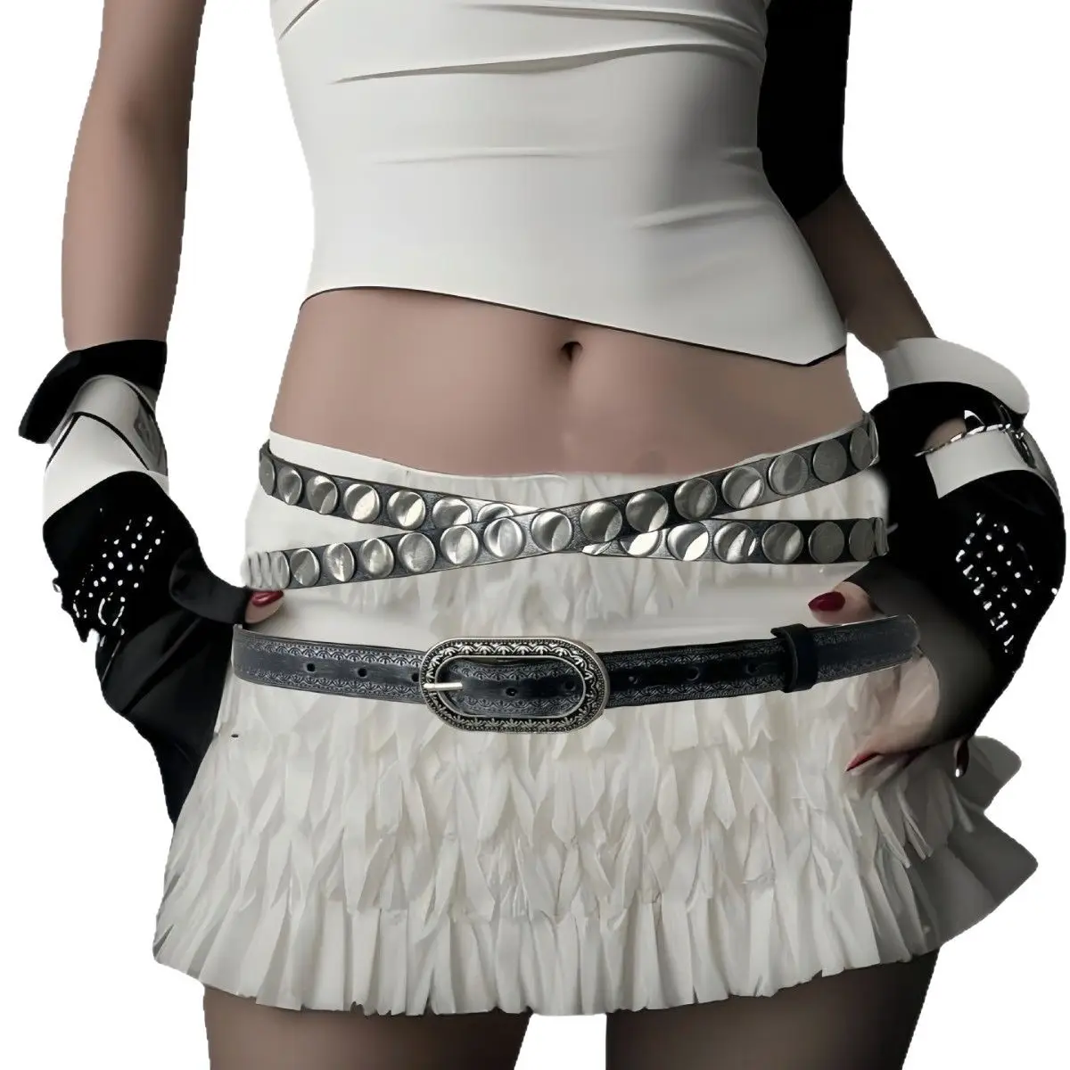 Retro Distressed Leather Belt with Gold Buckle - Image 11