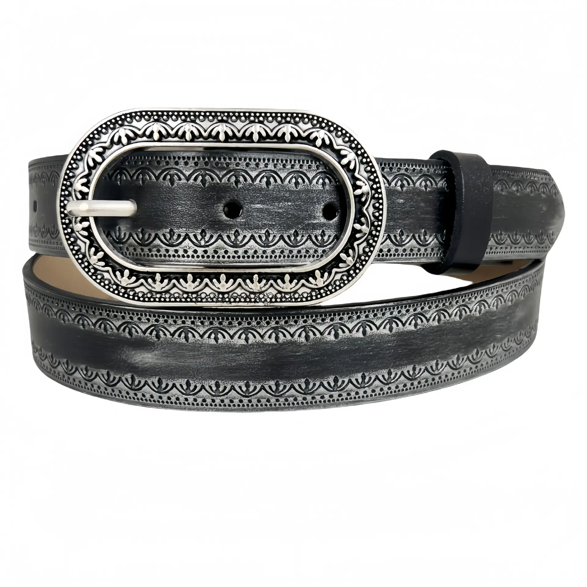 Retro Distressed Leather Belt with Gold Buckle — feature 5