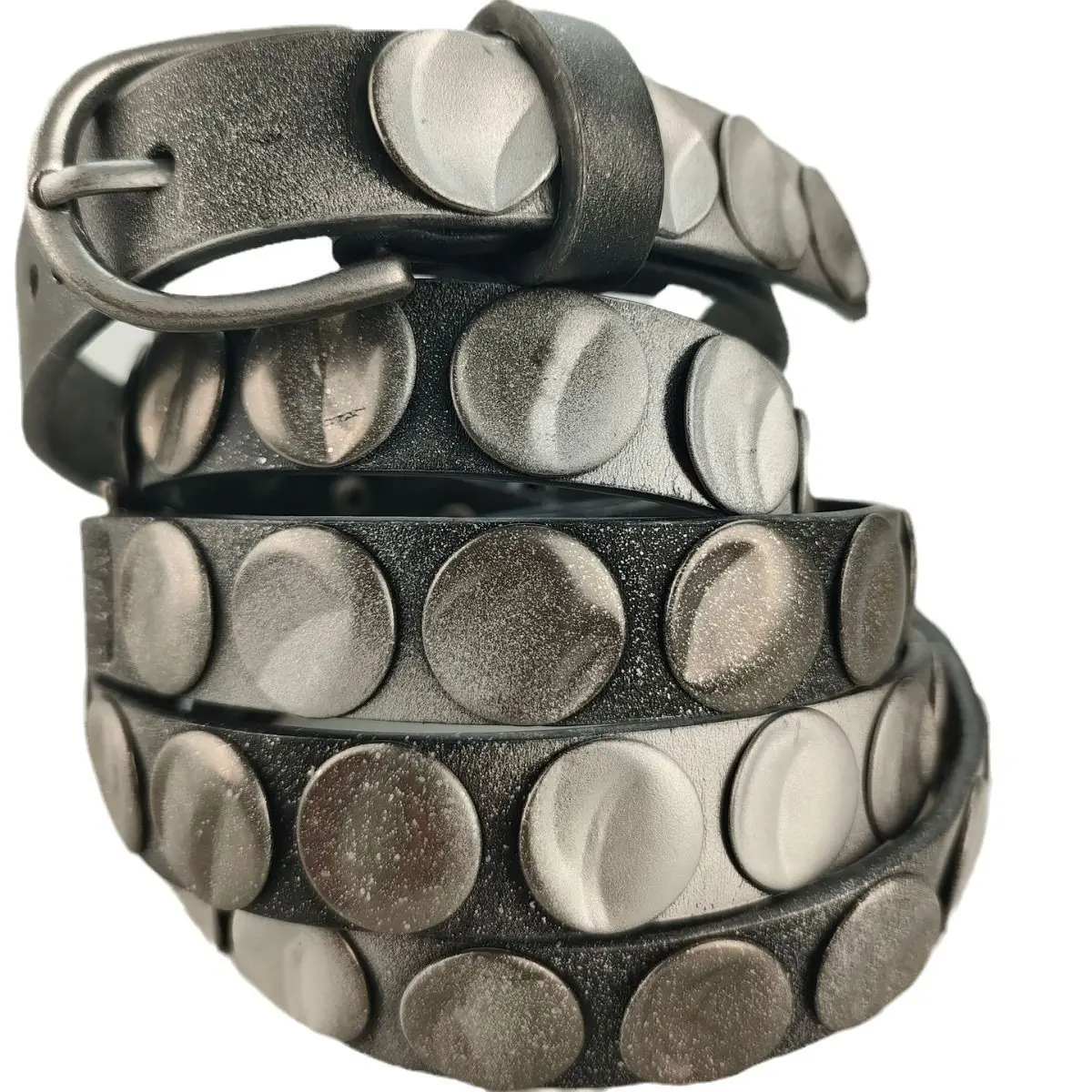 Retro Distressed Leather Belt with Gold Buckle - Image 6