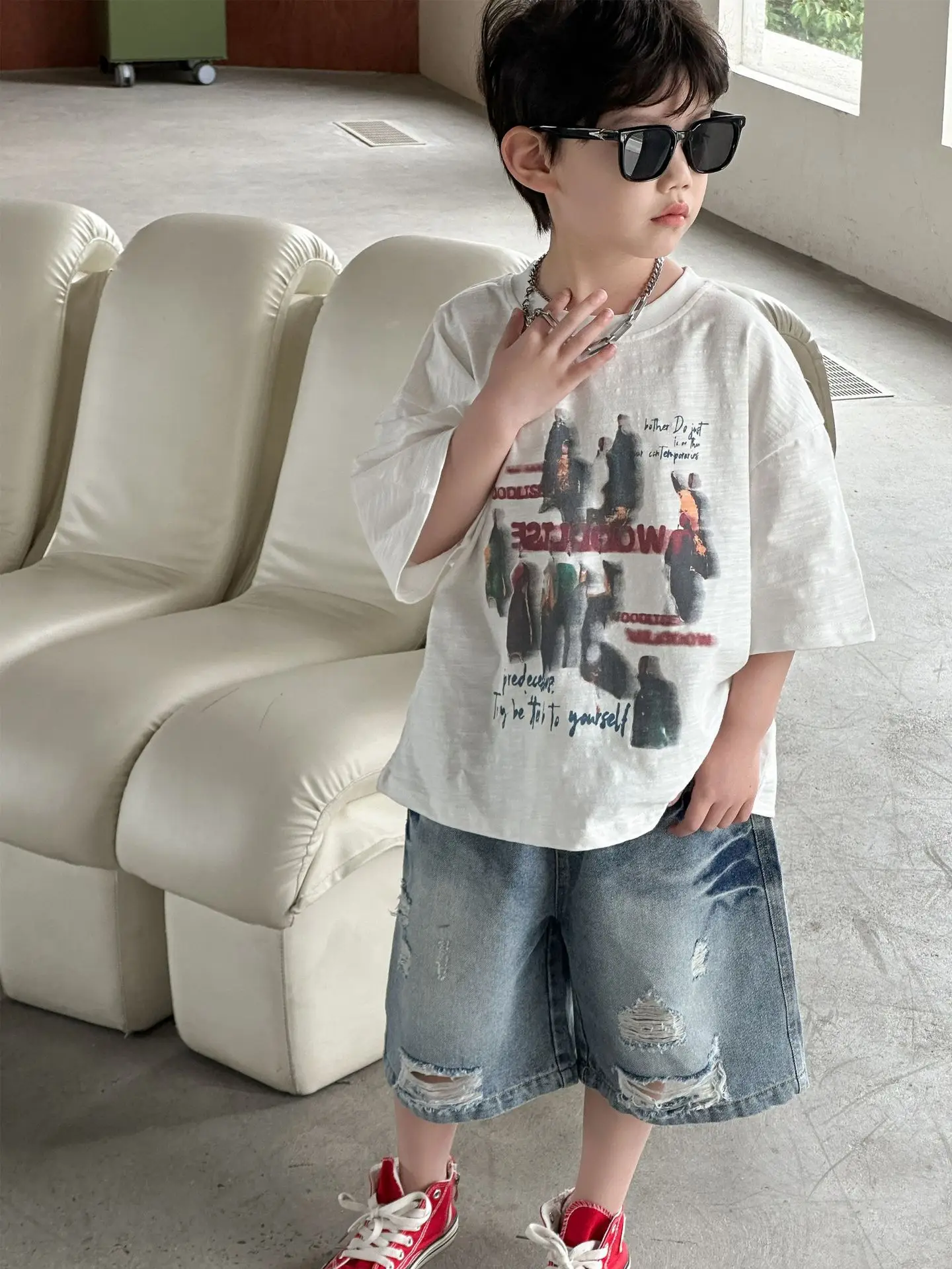 Boys Pure Cotton Printed T-Shirt 2025 Casual Mid Sleeve - Image 3