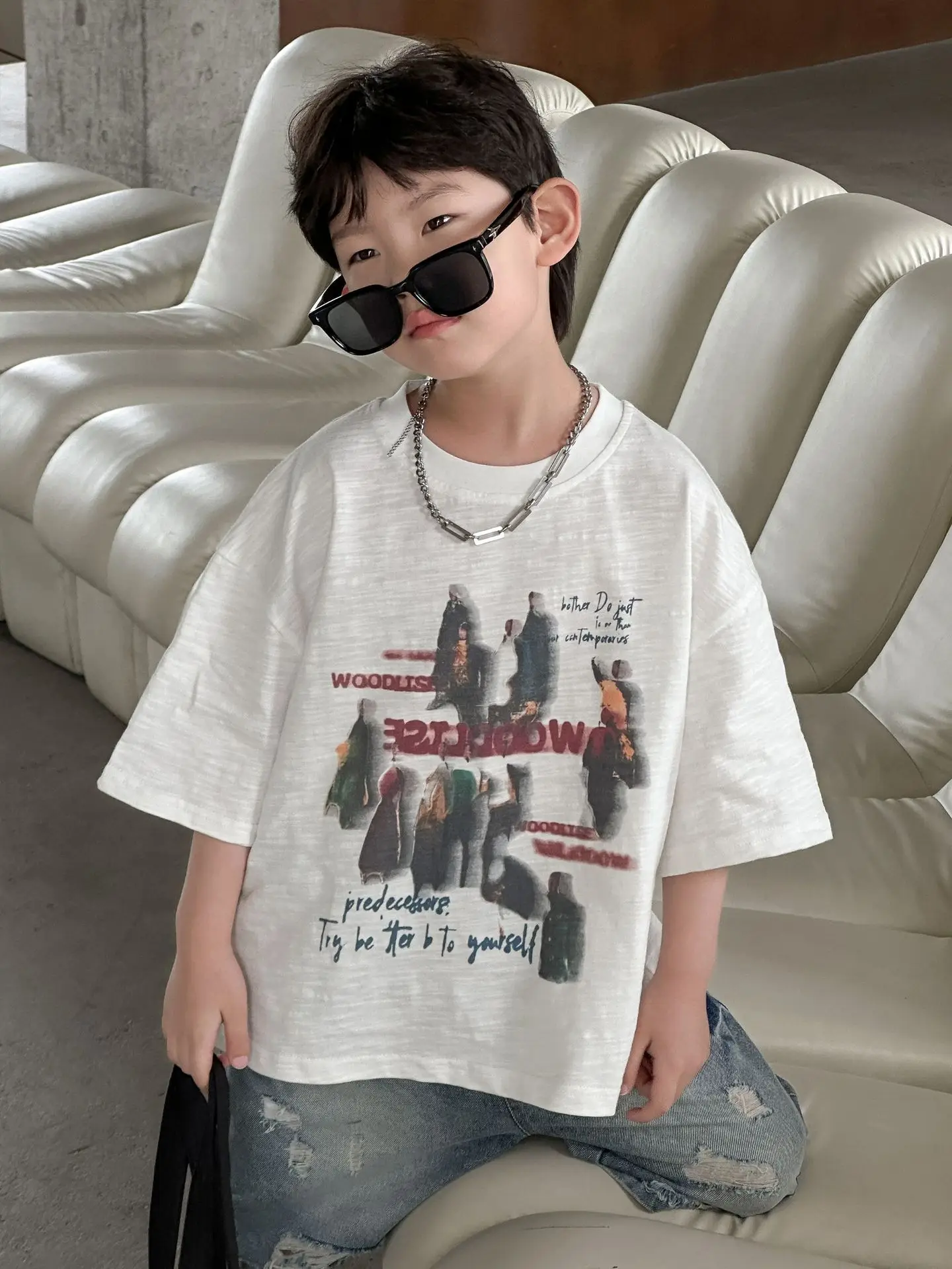 Boys Pure Cotton Printed T-Shirt 2025 Casual Mid Sleeve - Image 4