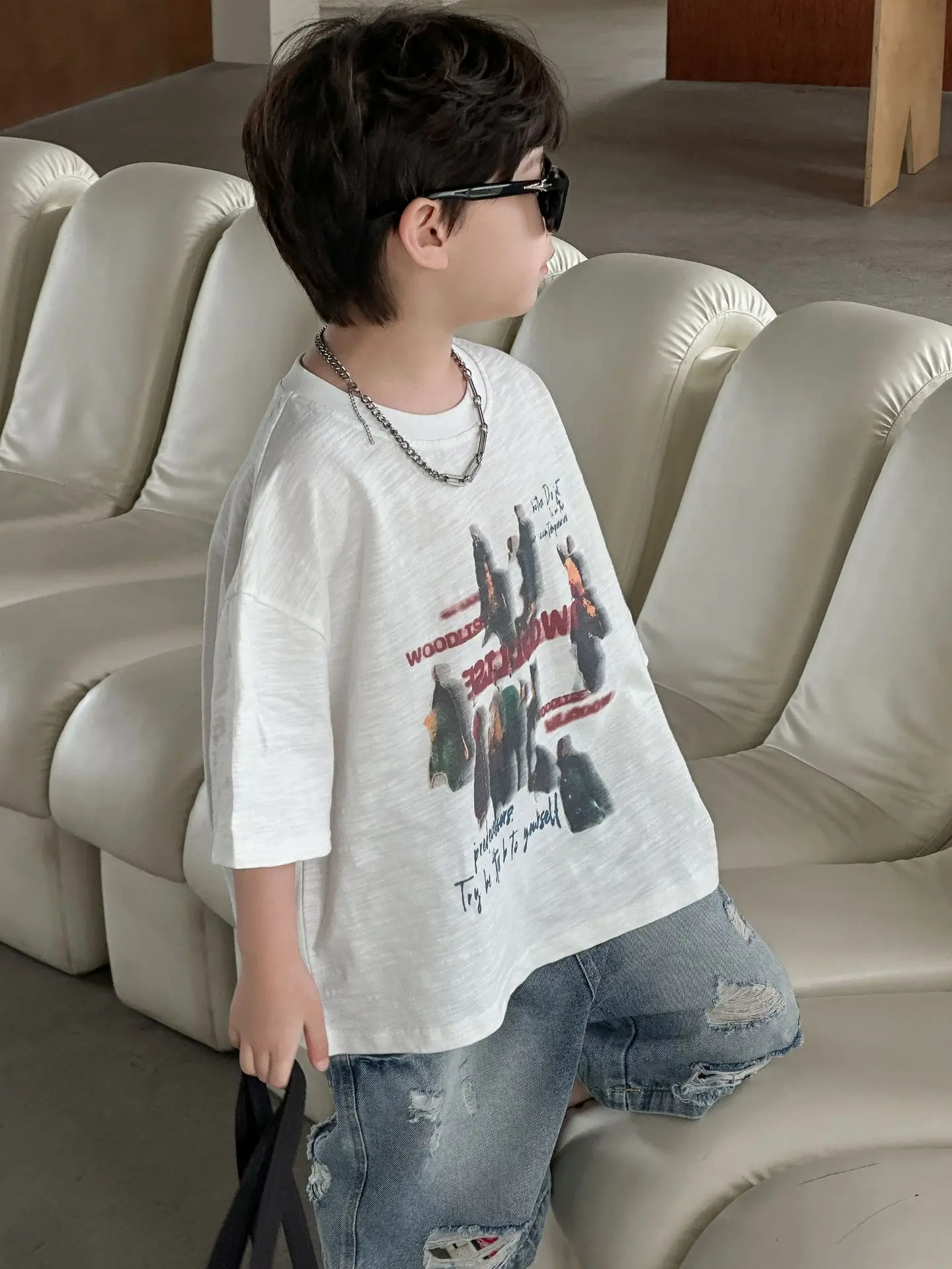 Boys Pure Cotton Printed T-Shirt 2025 Casual Mid Sleeve - Image 5