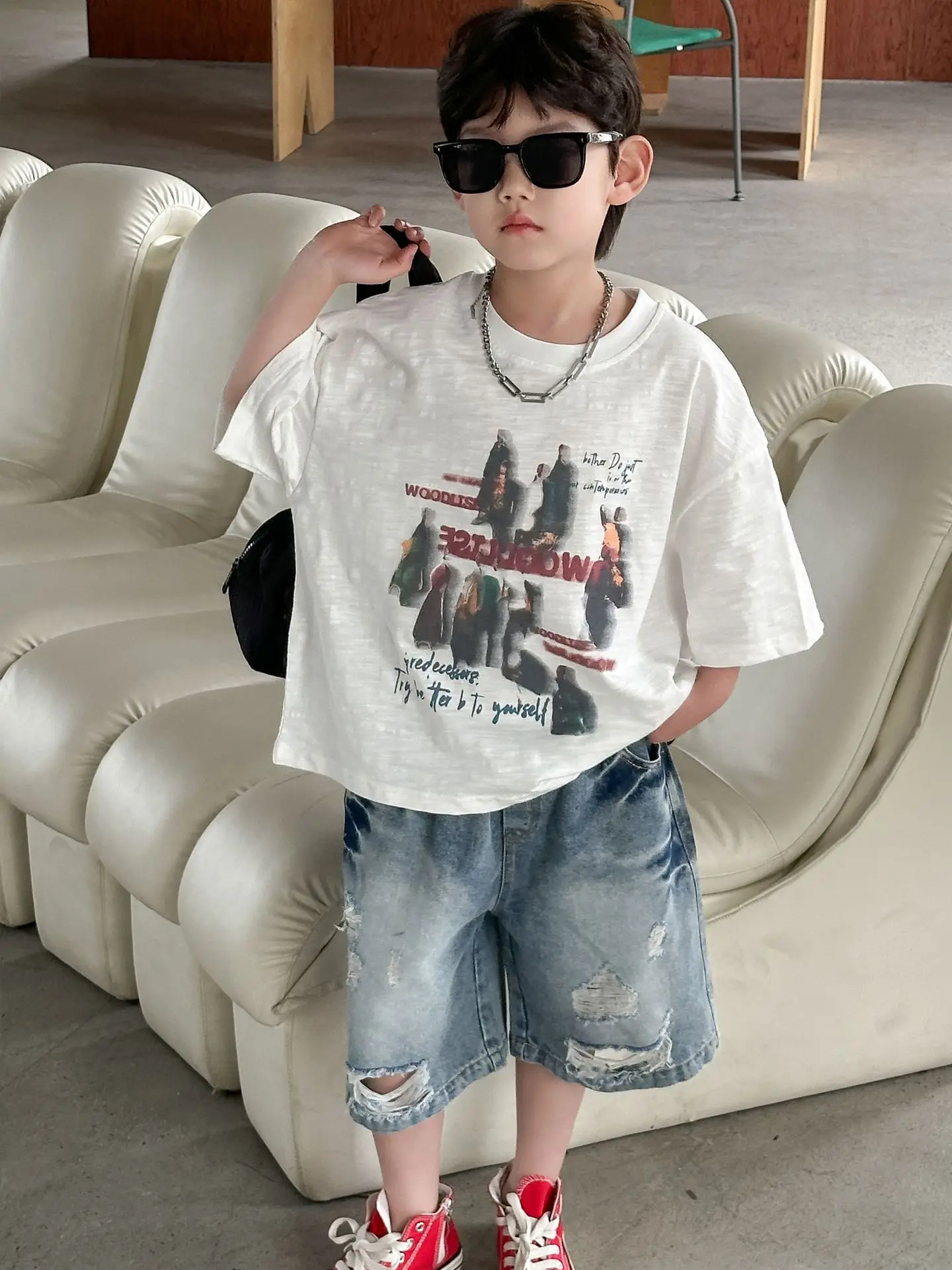 Boys Pure Cotton Printed T-Shirt 2025 Casual Mid Sleeve - Image 6