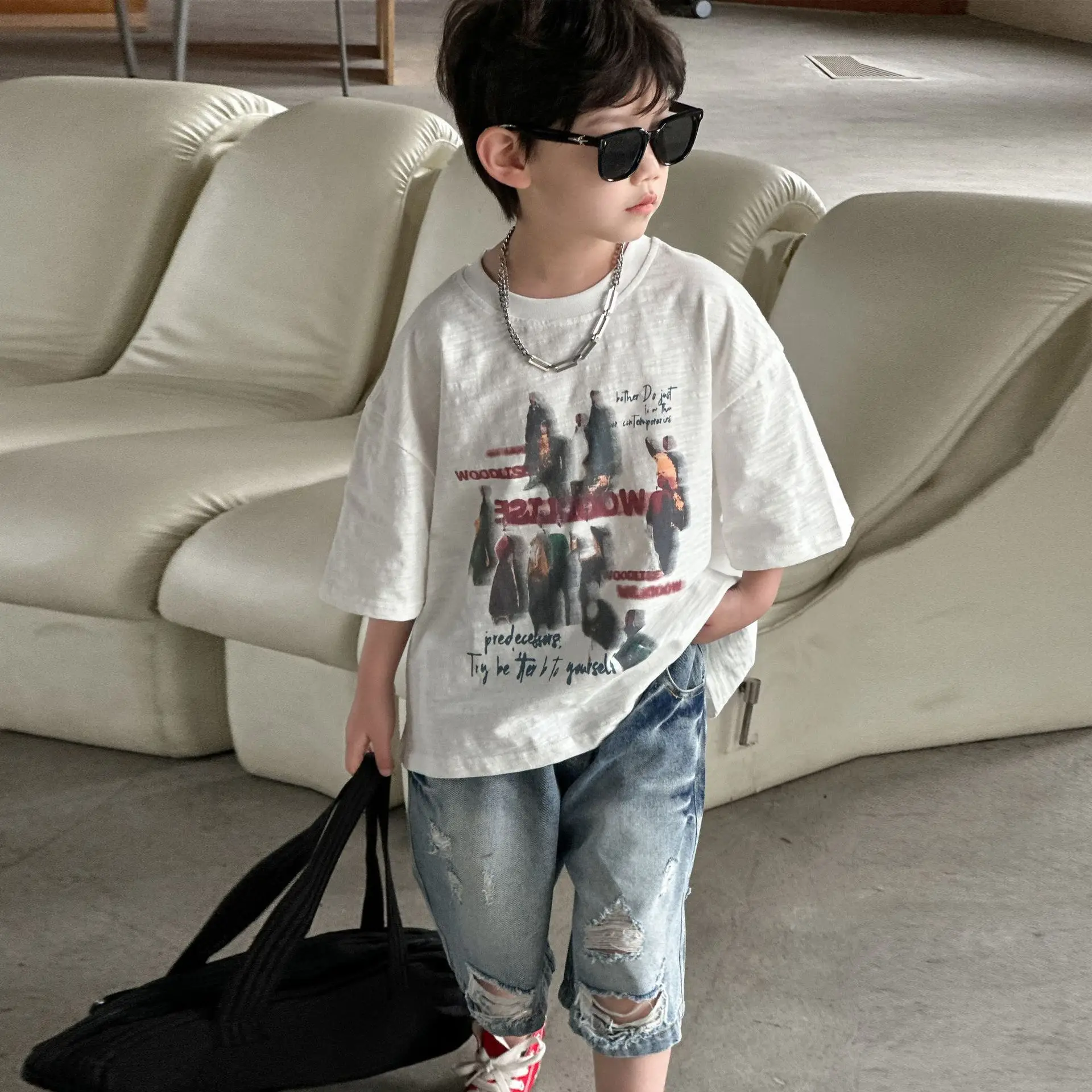Boys Pure Cotton Printed T-Shirt 2025 Casual Mid Sleeve — feature 11