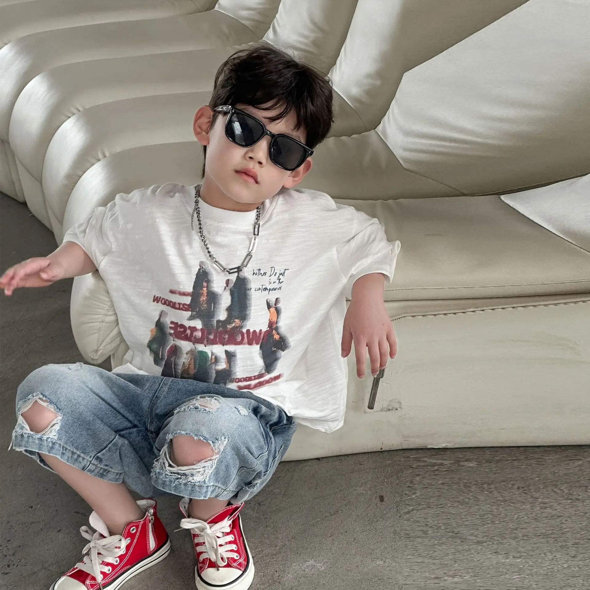 Boys Pure Cotton Printed T-Shirt 2025 Casual Mid Sleeve — feature 12