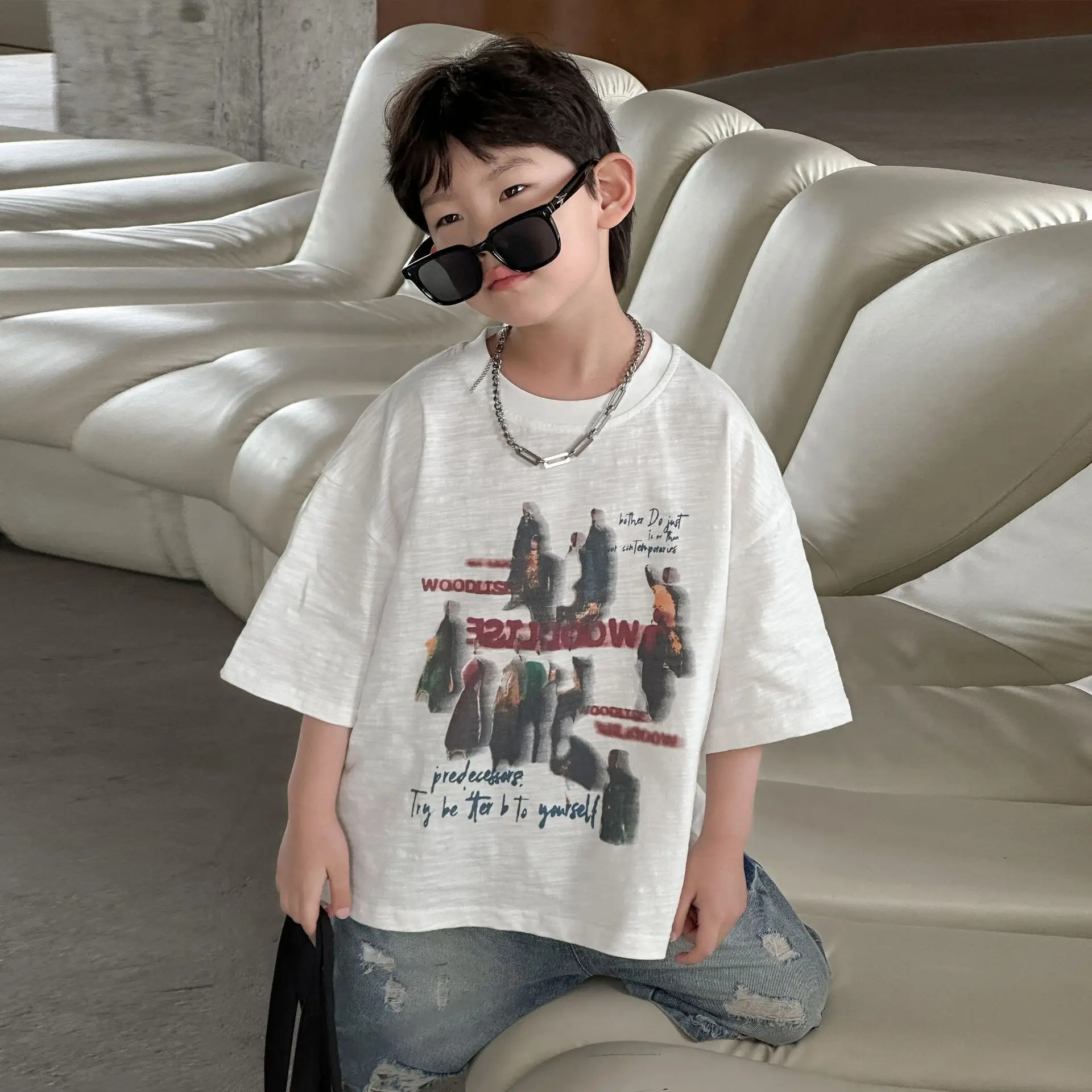 Boys Pure Cotton Printed T-Shirt 2025 Casual Mid Sleeve — feature 2
