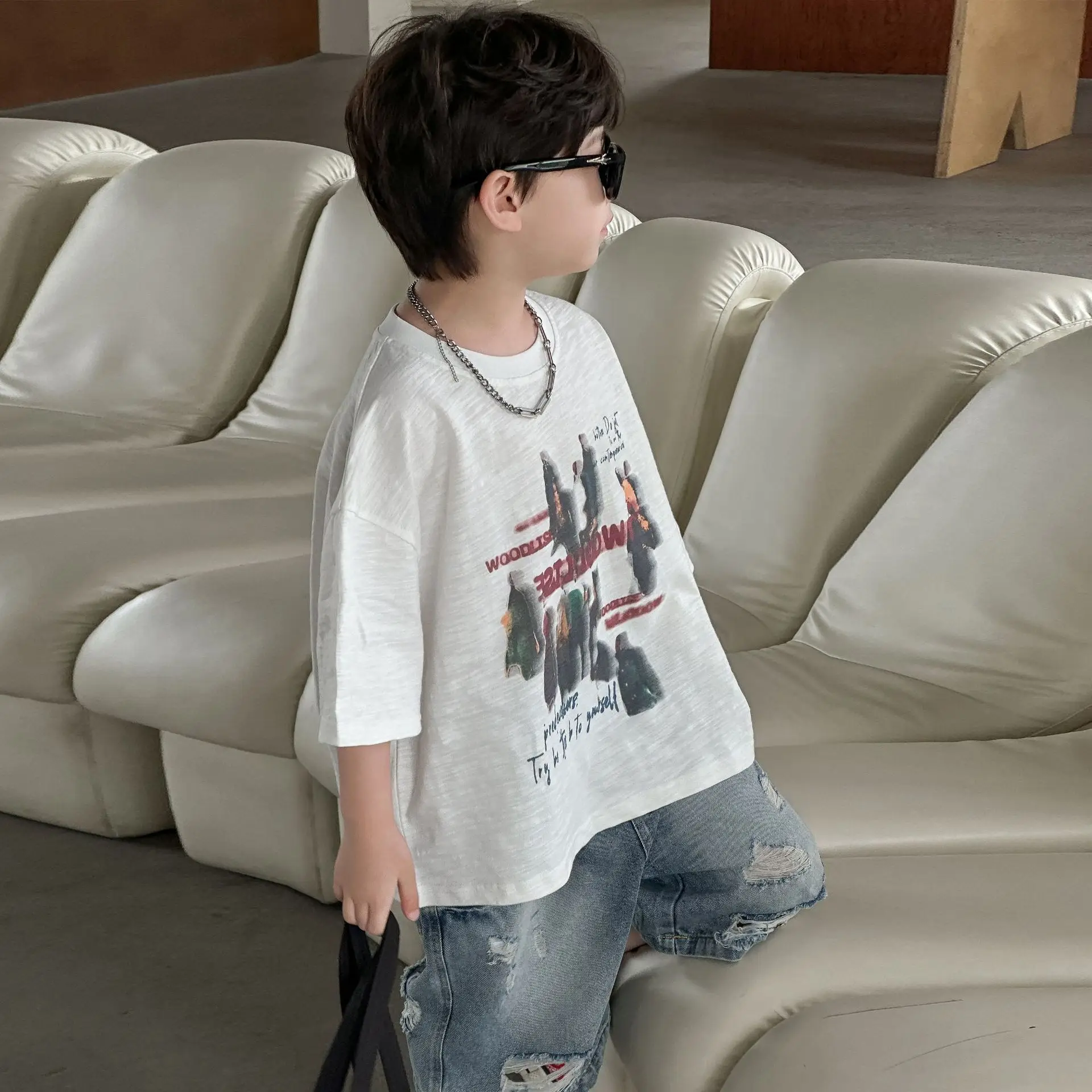 Boys Pure Cotton Printed T-Shirt 2025 Casual Mid Sleeve — feature 7