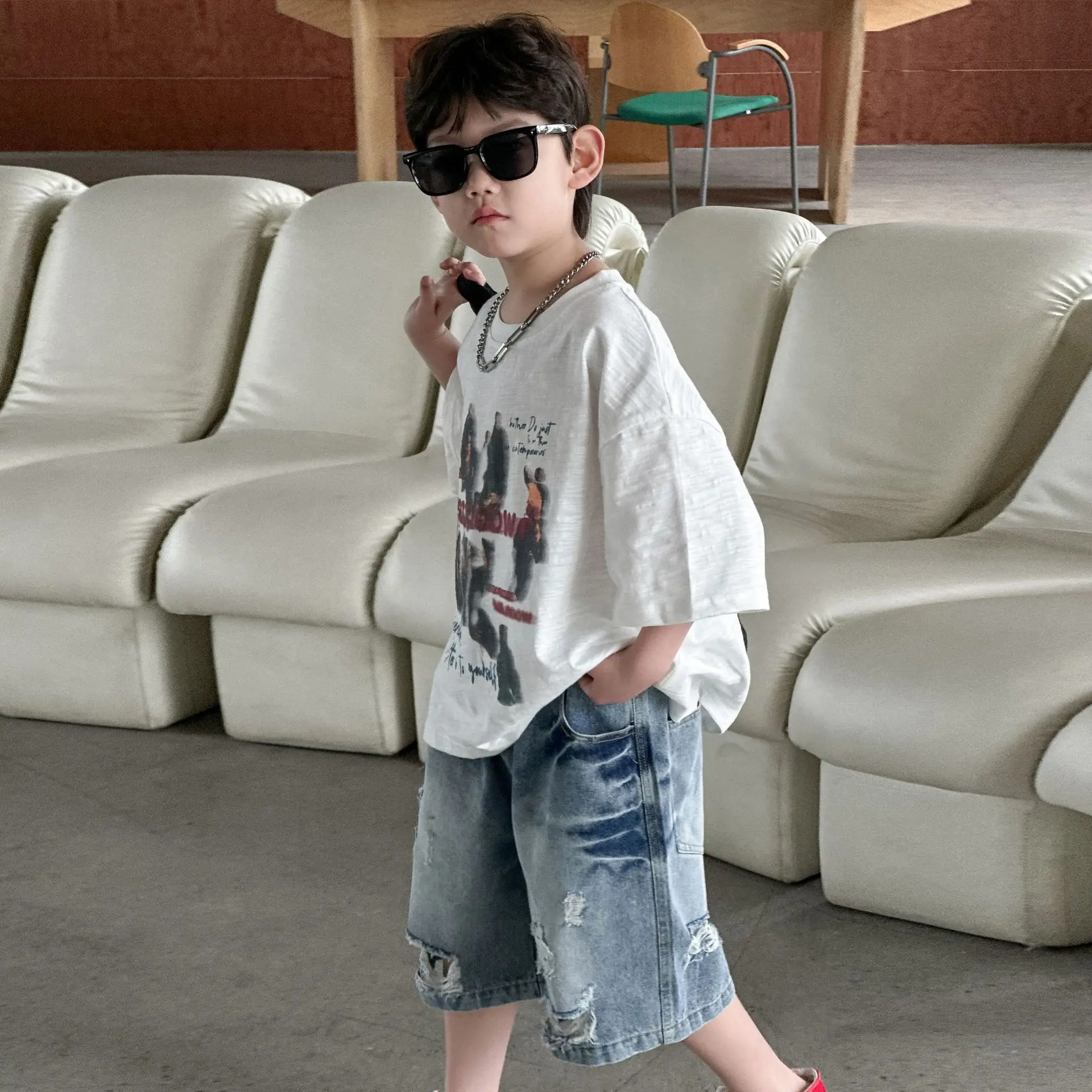 Boys Pure Cotton Printed T-Shirt 2025 Casual Mid Sleeve — feature 8