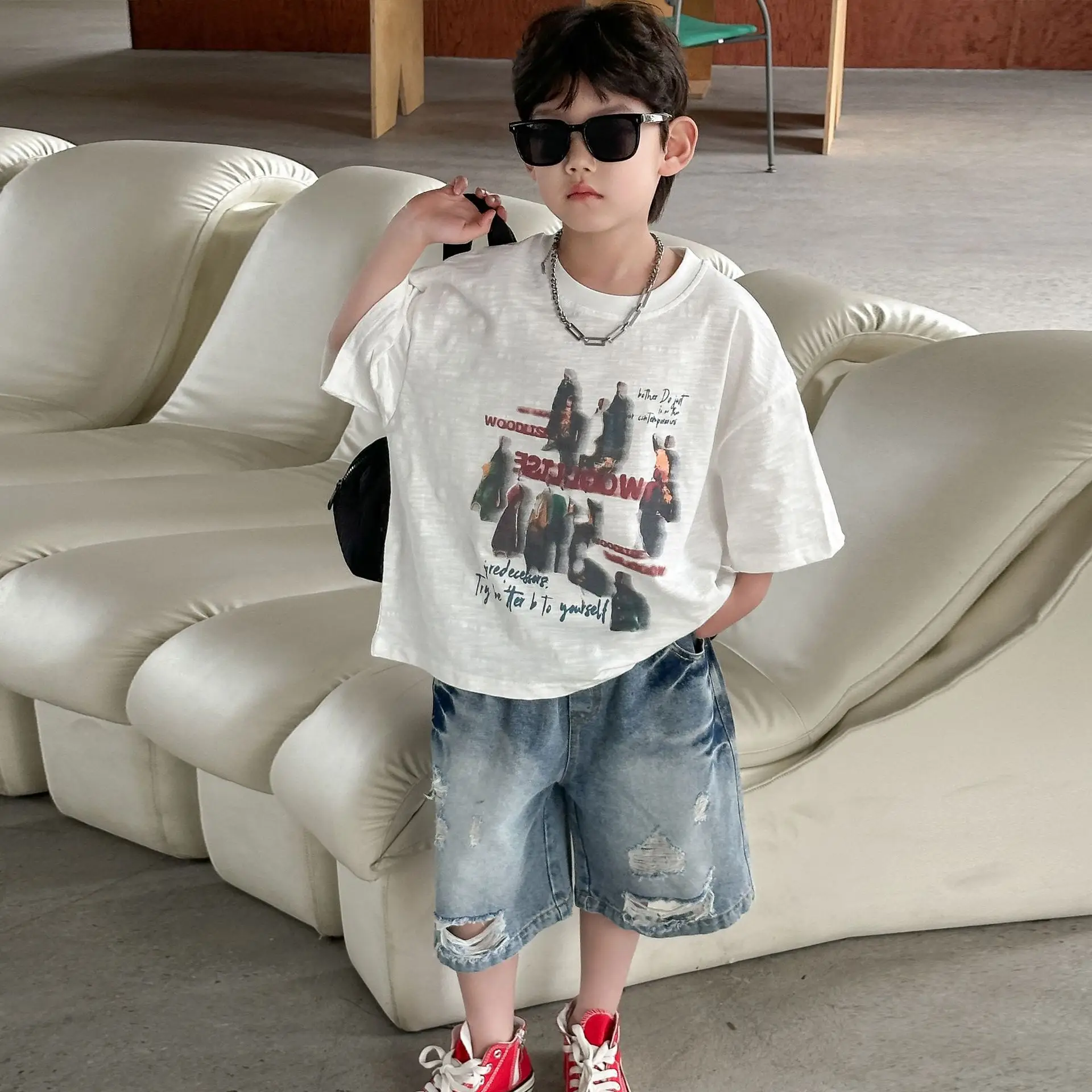 Boys Pure Cotton Printed T-Shirt 2025 Casual Mid Sleeve — feature 9