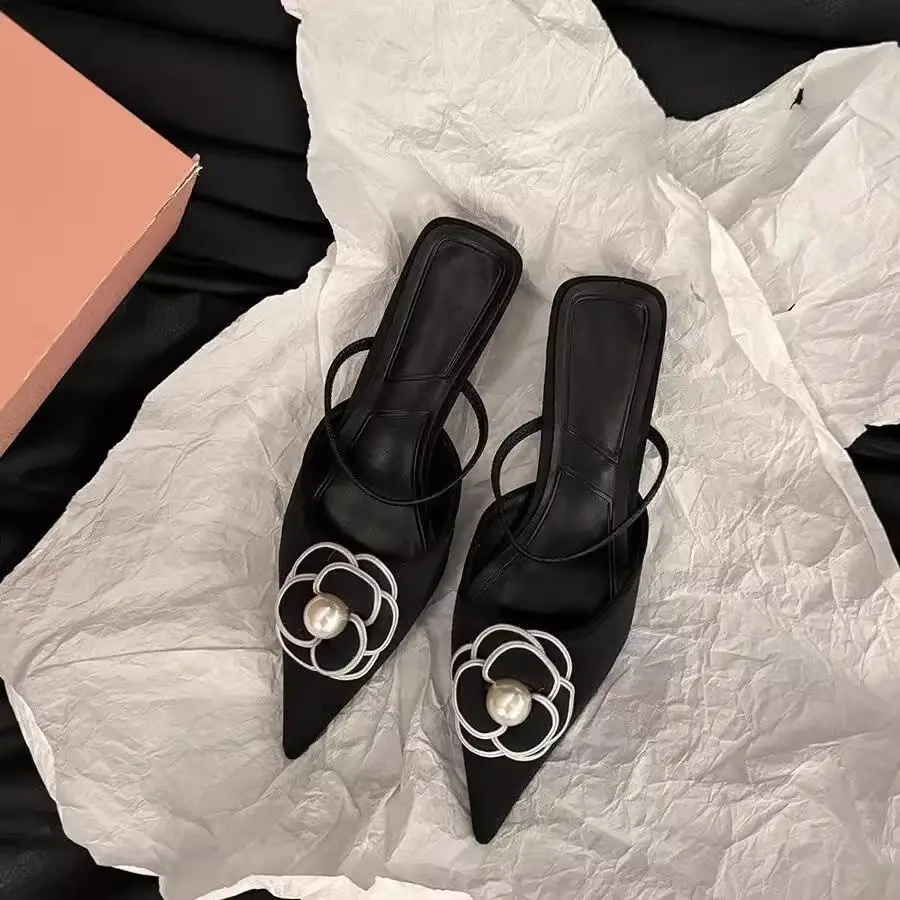 2026 New Spring and Summer Elegant Pointed-Toe Single Shoes, Chanel-Style High-Heeled French Mules, Fairy Shoes - Image 4