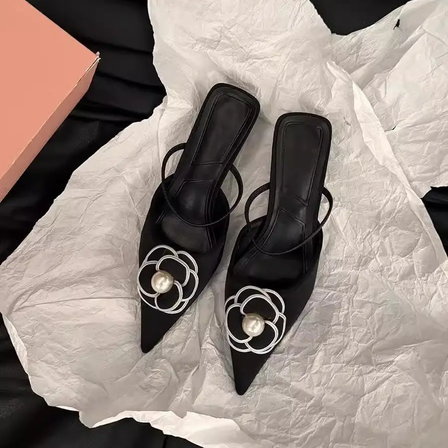 2026 New Spring and Summer Elegant Pointed-Toe Single Shoes, Chanel-Style High-Heeled French Mules, Fairy Shoes - Image 6
